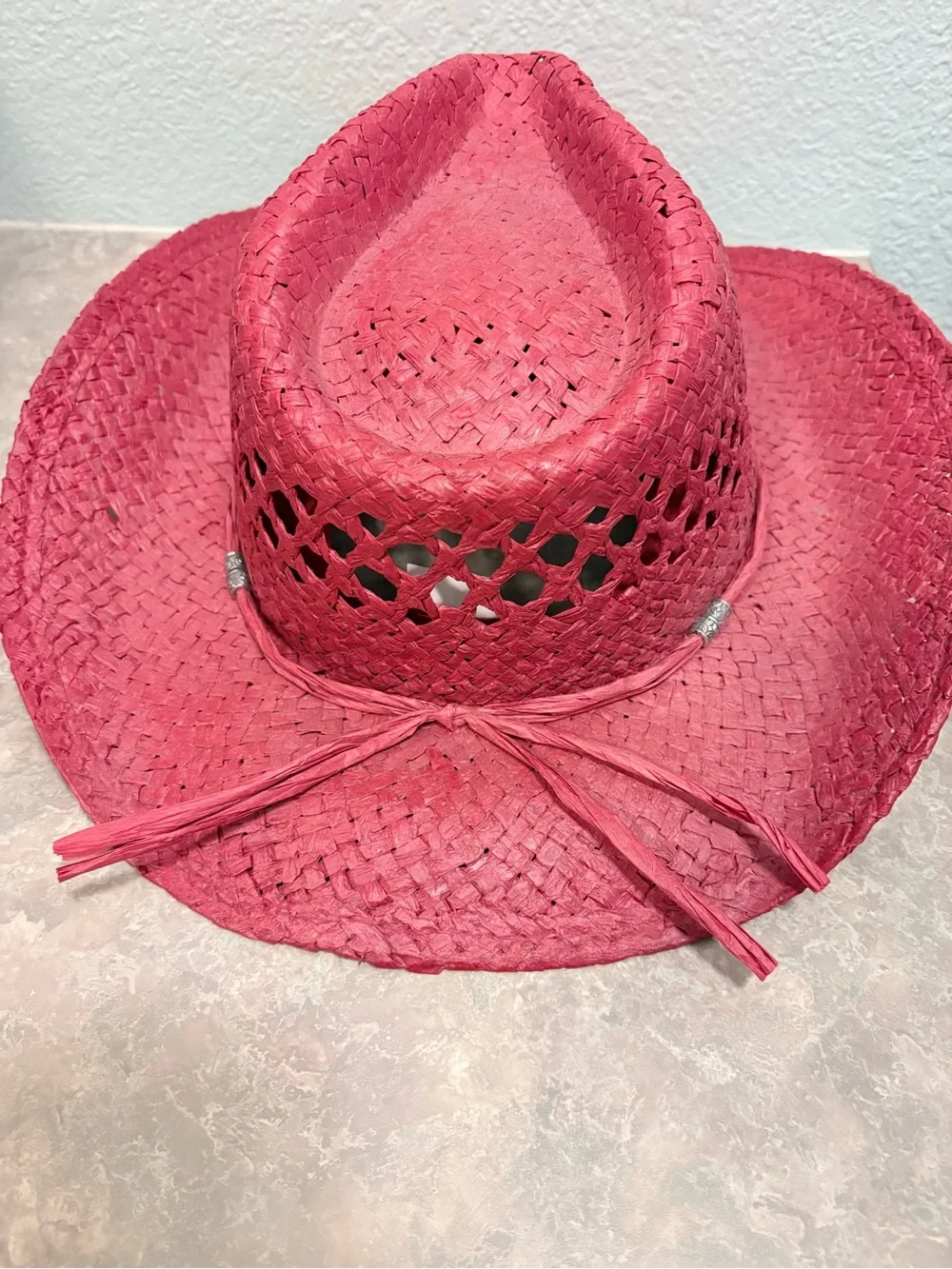 Milani Red Straw Western Hat with Braided Band and Concho